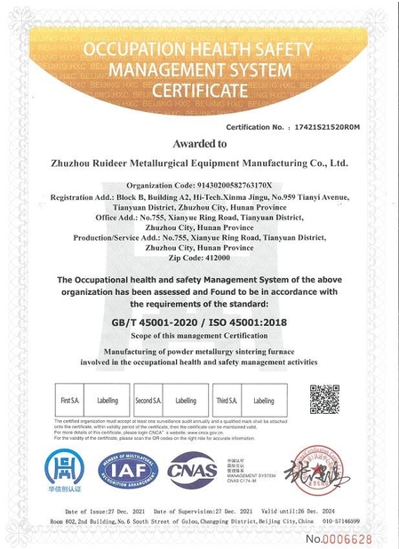Cina Zhuzhou Ruideer Metallurgy Equipment Manufacturing Co.,Ltd Sertifikasi